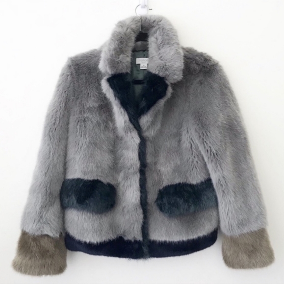 Anthropologie Plush Colorblock Fur Coat XS - Picture 4 of 12